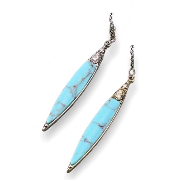 1 LEFT! Handmade Marquis Dangle Turquoise Stone Hoop Lightweight Earrings - Picture 3 of 3